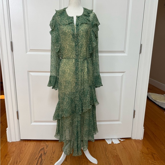 Floral Ruffle Long Sleeve Silk Chiffon Shirtdress Rebecca Taylor - Picture 5 of 13